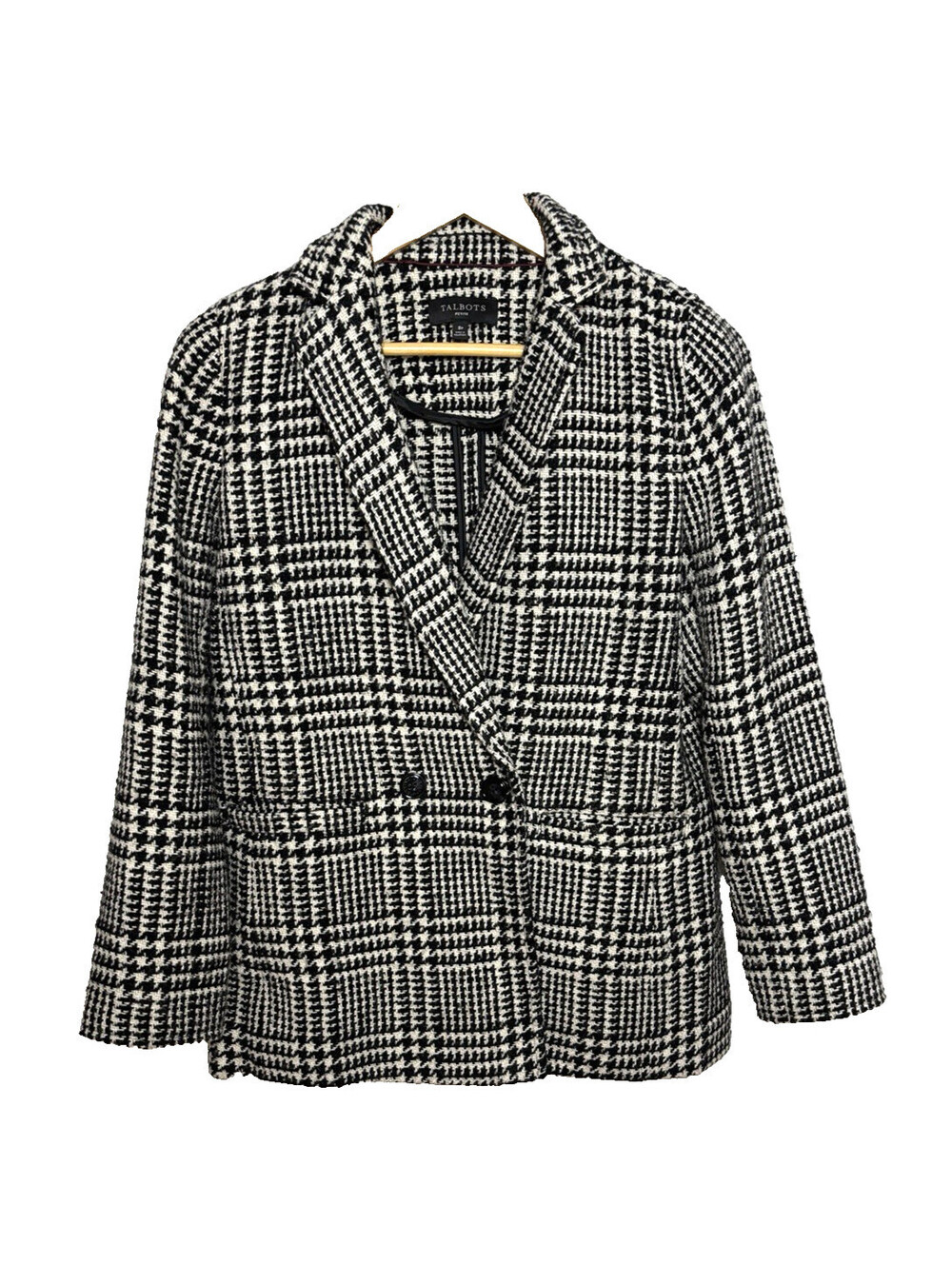 Talbots Tweed houndstooth wool classic Black White Checkered jacket Size 8P